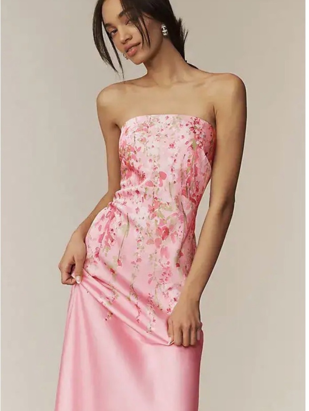 BHLDN MIA Strapless Pink Floral Maxi Dress